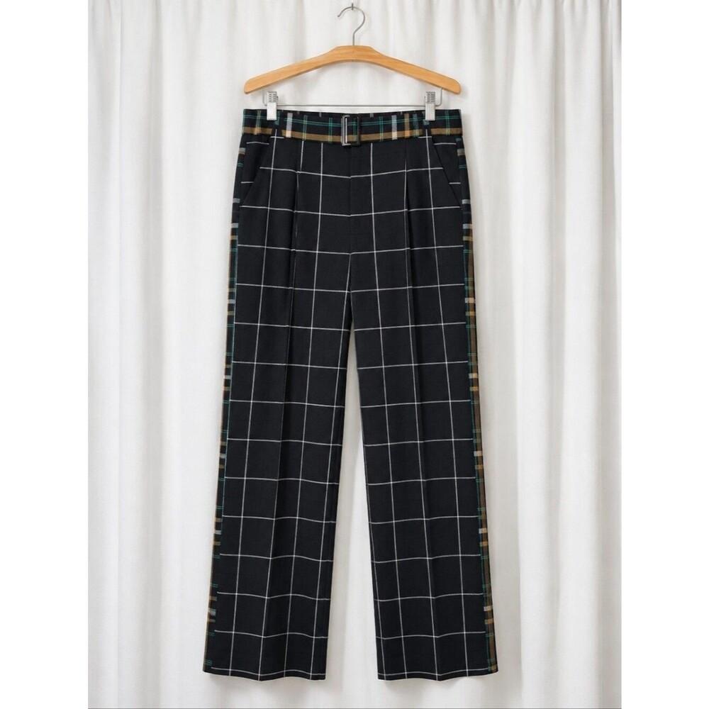 Who What Wear Black Flannel Windowpane Plaid Tartan Plaid Belted Career Pants